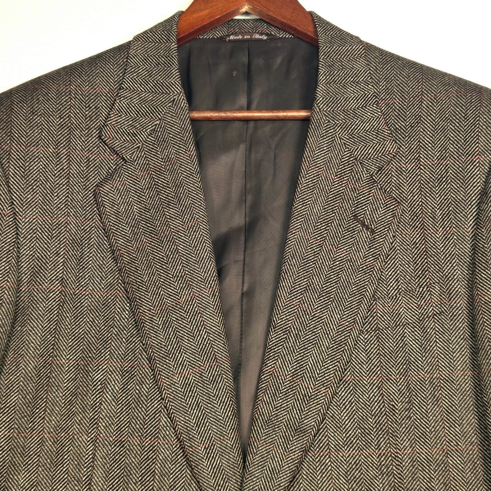 Canali Loro Piana Cashmere Wool Herringbone Sport Coat Mens 42L Brown Blazer